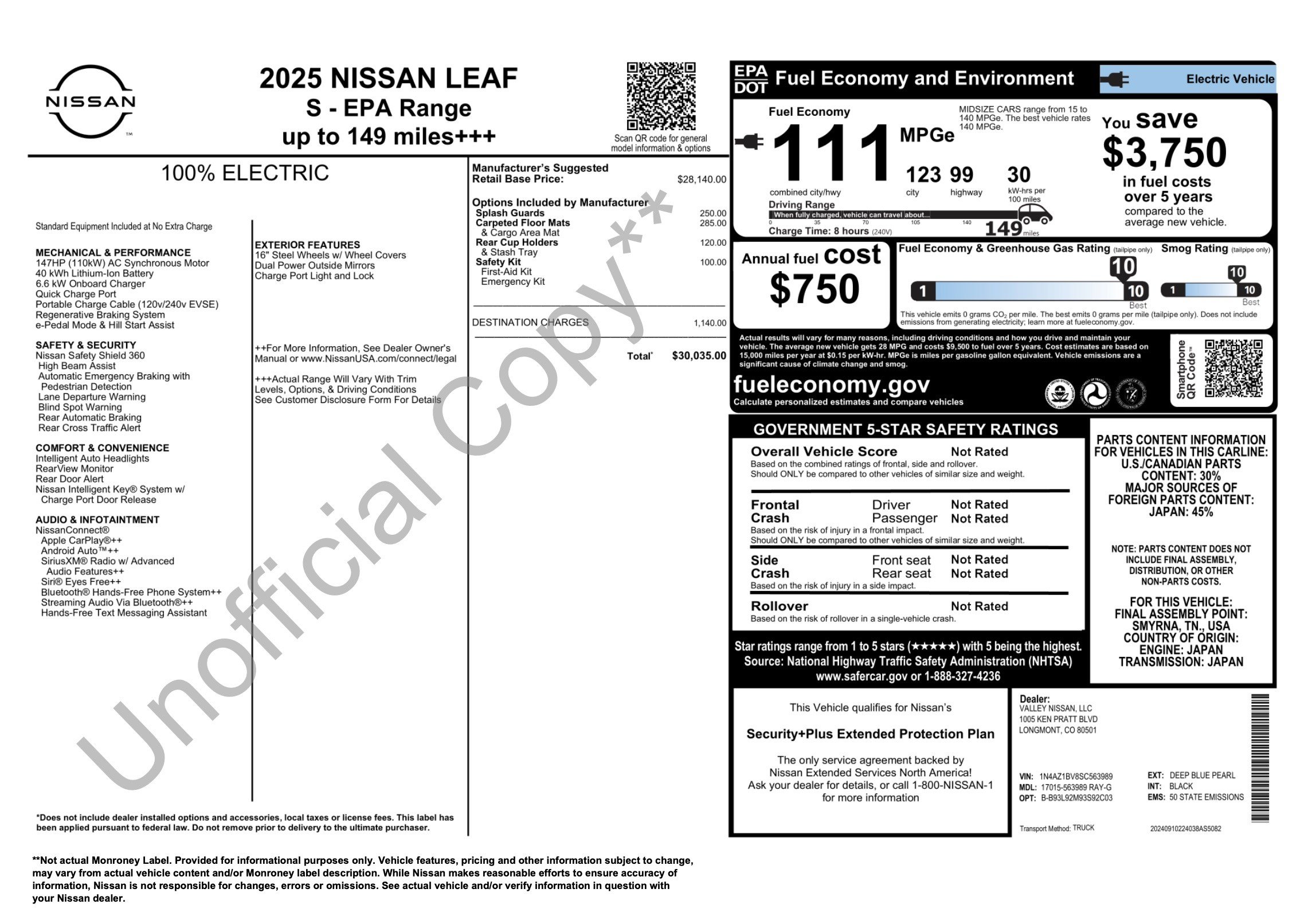 Used 2025 Nissan Leaf S FWD image 2