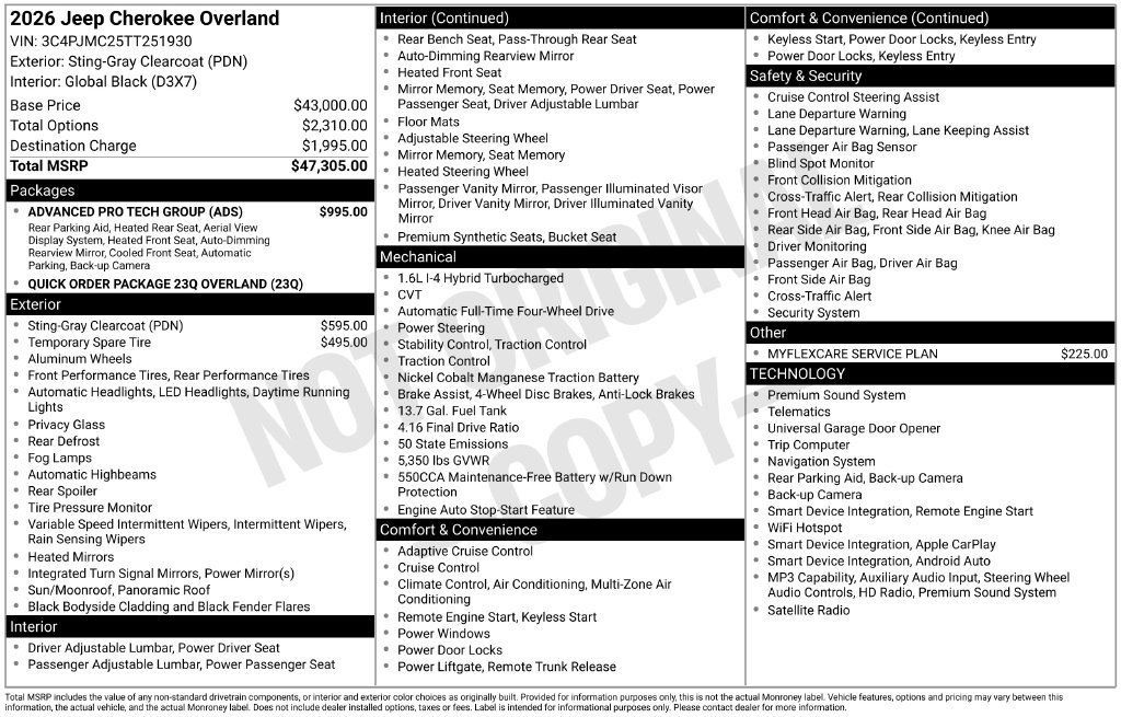 New 2026 Jeep Cherokee Overland w/ Advanced Pro Tech Group AWD/4WD image 12