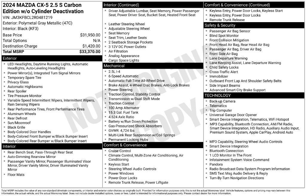 Used 2024 MAZDA CX-5 Carbon Edition AWD/4WD image 9