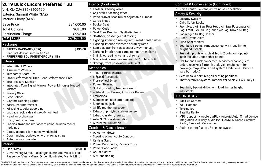 Used 2019 Buick Encore Preferred w/ Safety Package FWD image 1
