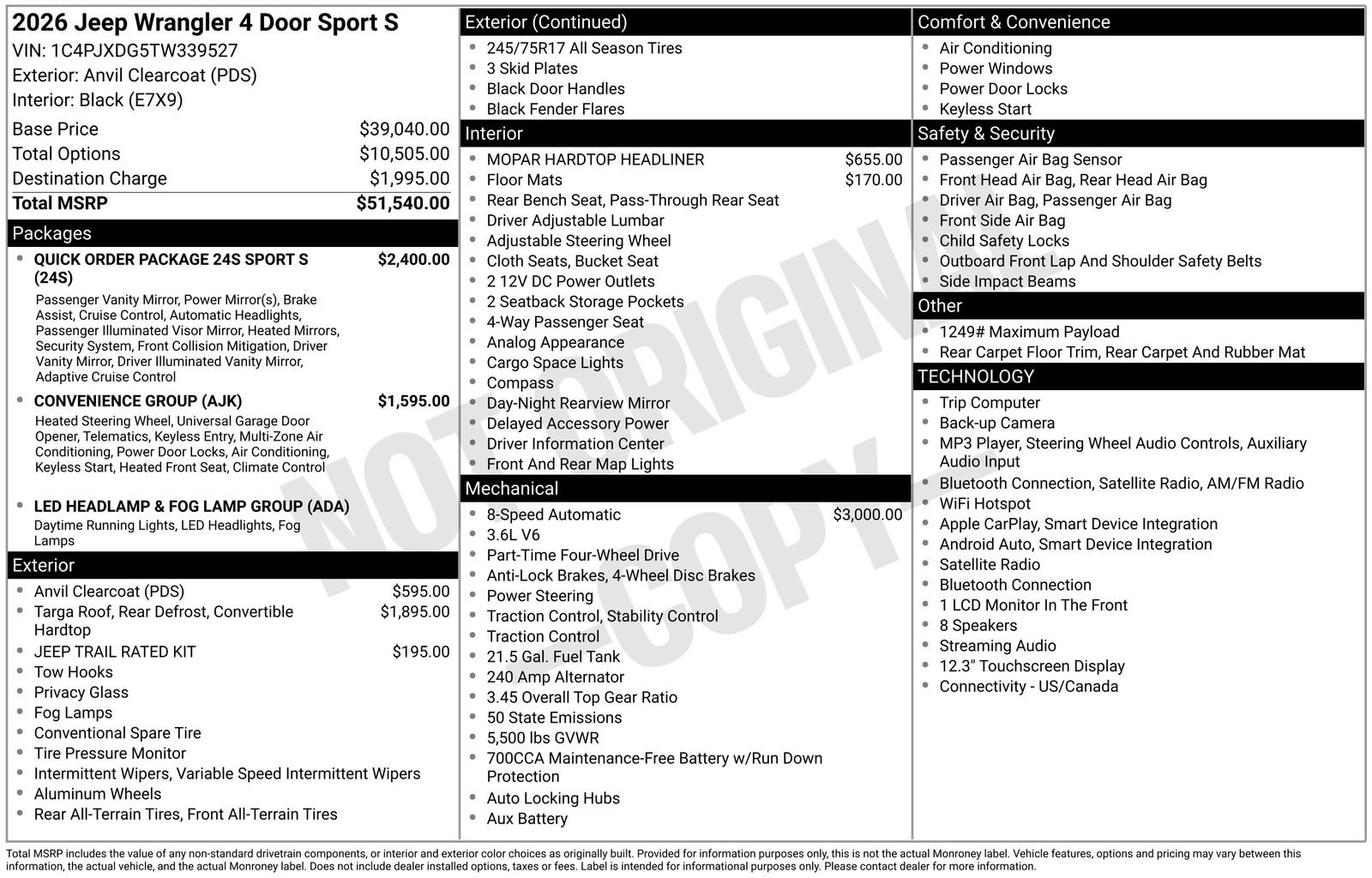 New 2026 Jeep Wrangler Unlimited Sport AWD/4WD image 28