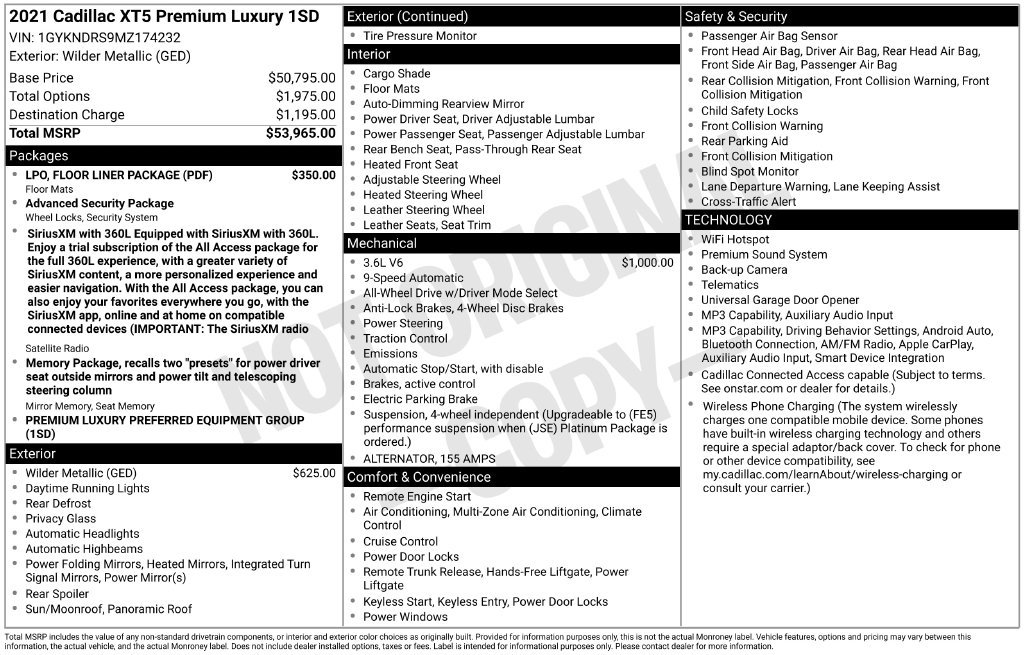 Certified 2021 Cadillac XT5 Premium Luxury w/ LPO, Floor Liner Package AWD/4WD image 31