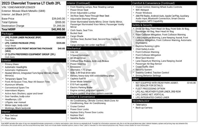 Used 2023 Chevrolet Traverse LT w/ LPO, Floor Liner Package AWD/4WD image 2