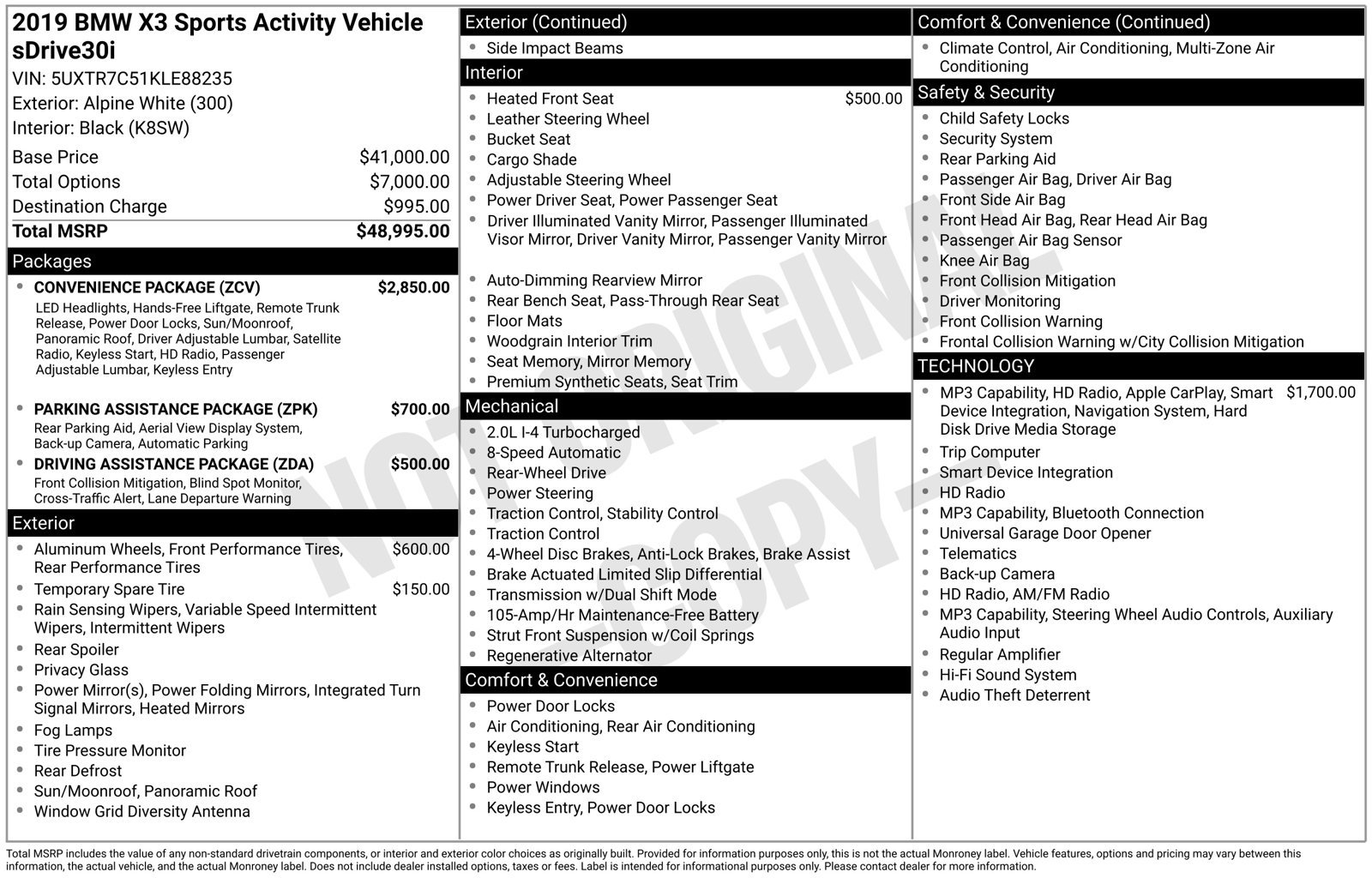 Used 2019 BMW X3 sDrive30i w/ Convenience Package RWD image 2