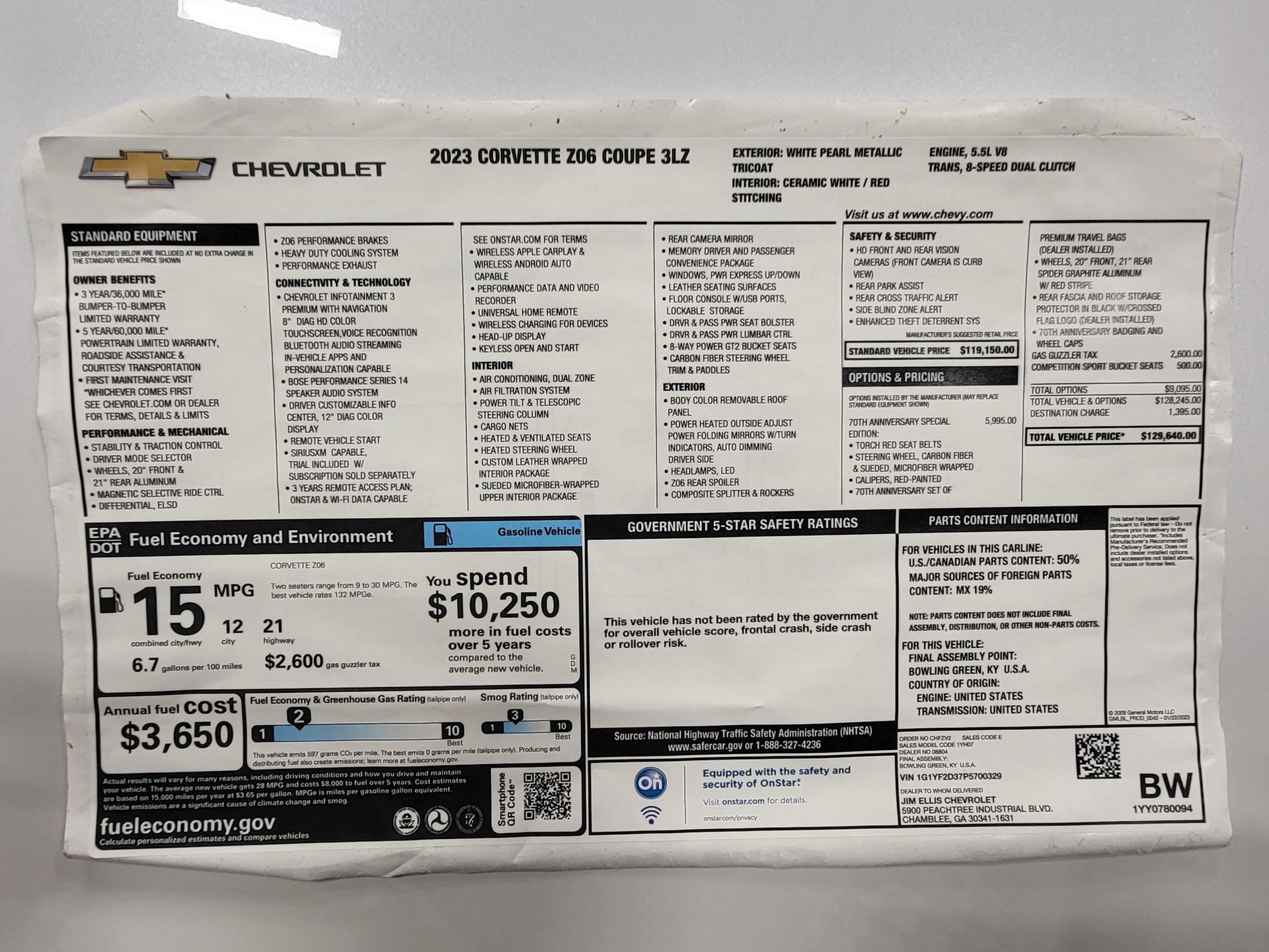 Used 2023 Chevrolet Corvette Z06 w/ Engine Appearance Package RWD image 38