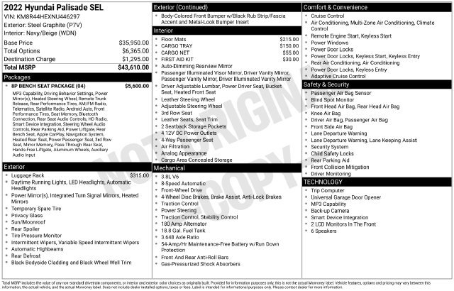 Used 2022 Hyundai Palisade SEL w/ 8P Bench Seat Package FWD image 7
