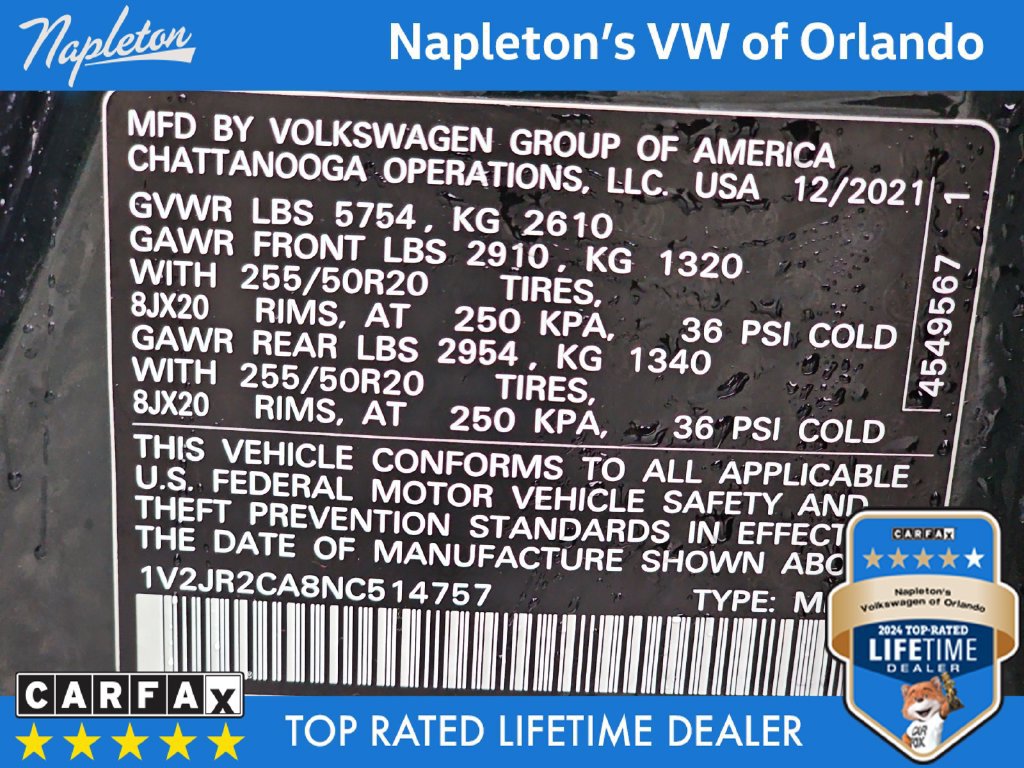 Used 2022 Volkswagen Atlas SE w/ Panoramic Sunroof Package FWD image 36