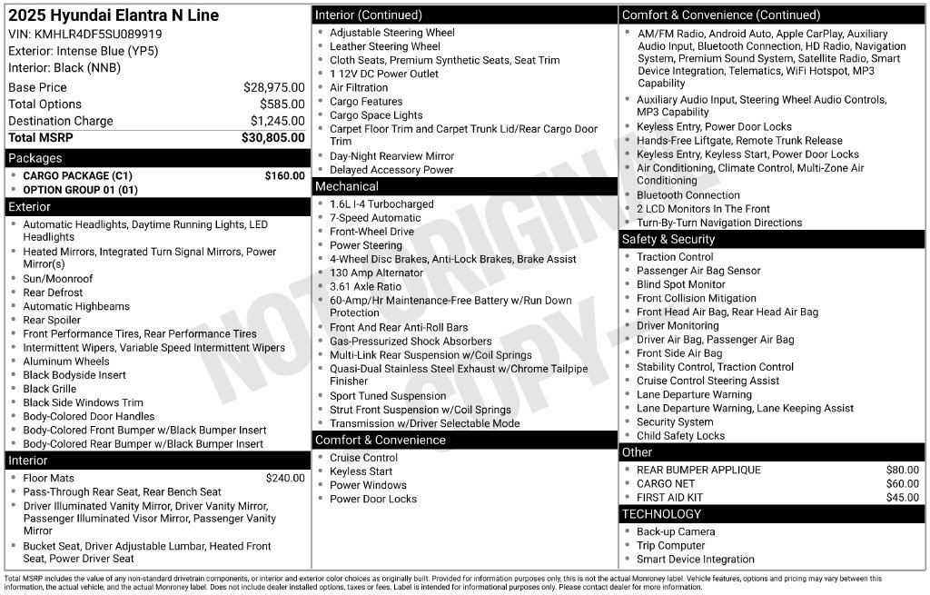 New 2025 Hyundai Elantra N Line w/ Cargo Package FWD image 6