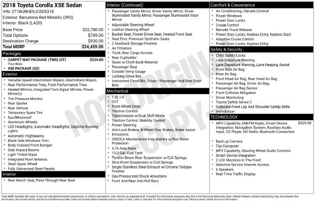 Used 2018 Toyota Corolla XSE w/ Carpet Mat Package (TMS) FWD image 12