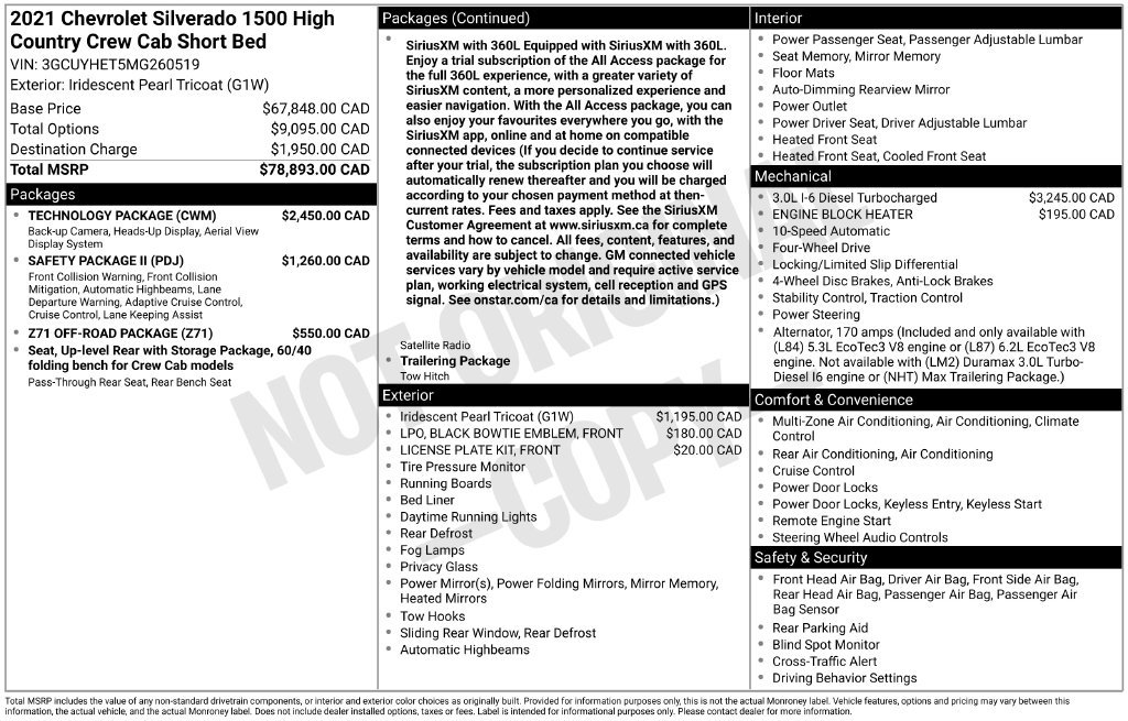 Used 2021 Chevrolet Silverado 1500 High Country w/ Technology Package AWD/4WD image 54
