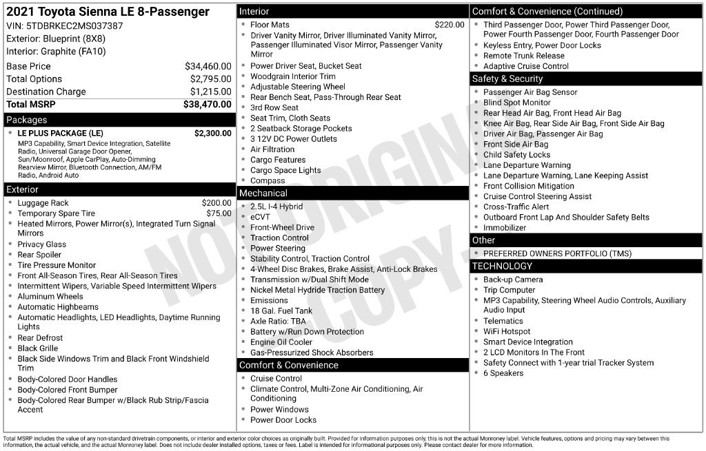 Used 2021 Toyota Sienna LE w/ LE Plus Package FWD image 2