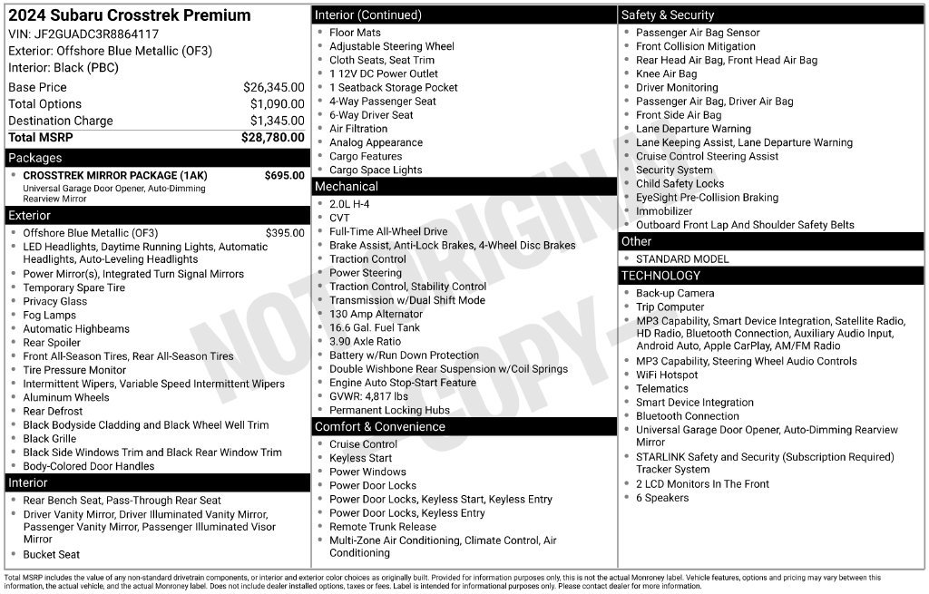 Certified 2024 Subaru Crosstrek 2.0i Premium w/ Crosstrek Mirror Package AWD/4WD image 26