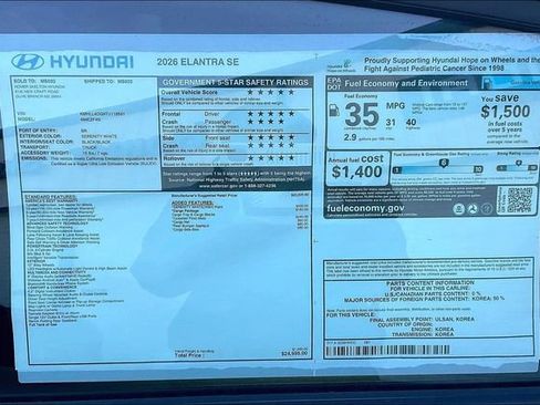 New 2026 Hyundai Elantra SE w/ Cargo Package FWD image 14
