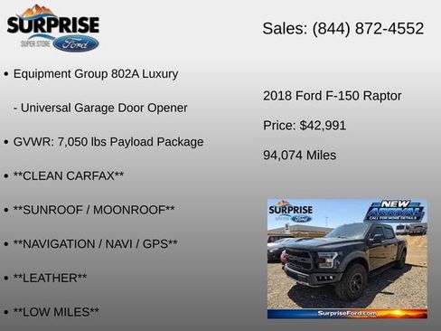 Used 2018 Ford F150 Raptor w/ Equipment Group 802A Luxury AWD/4WD image 17