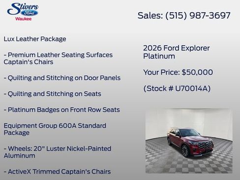Used 2026 Ford Explorer Platinum w/ LUX Leather Package AWD/4WD image 8