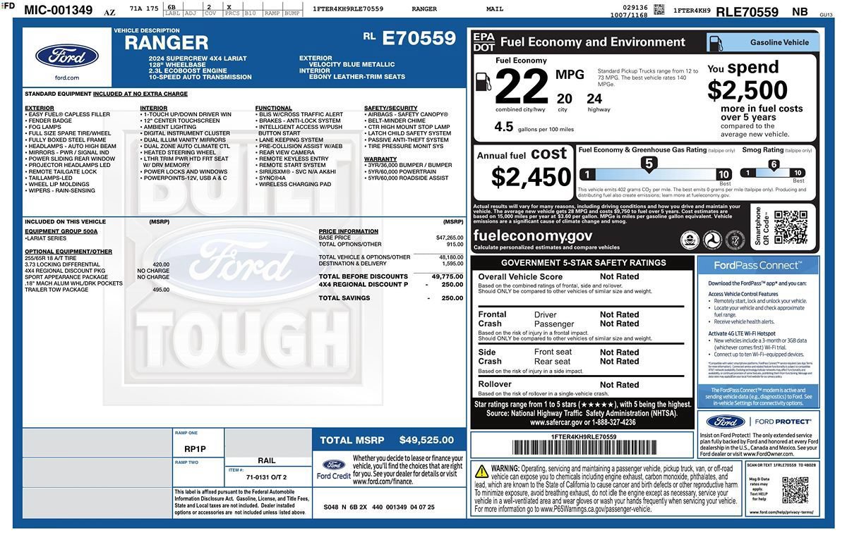 Used 2024 Ford Ranger Lariat w/ Trailer Tow Package AWD/4WD image 32