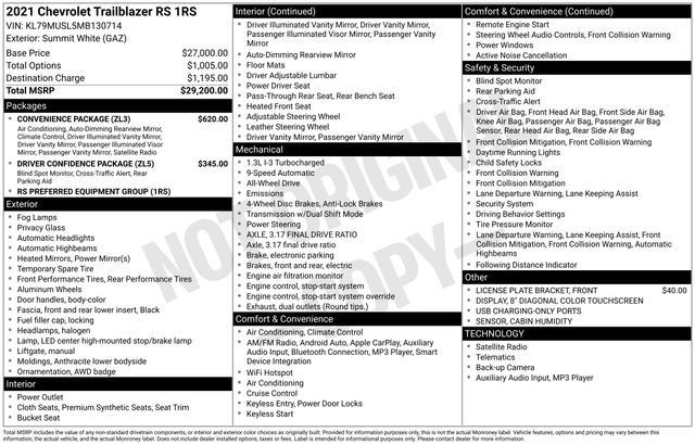 Used 2021 Chevrolet TrailBlazer RS w/ Convenience Package AWD/4WD image 32