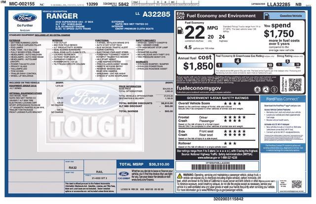 Certified 2020 Ford Ranger XLT w/ Equipment Group 301A Mid AWD/4WD image 33