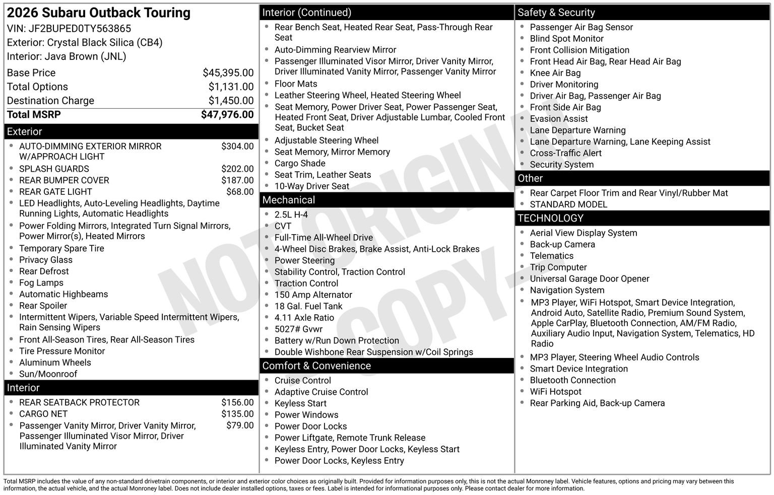 New 2026 Subaru Outback Touring AWD/4WD image 14