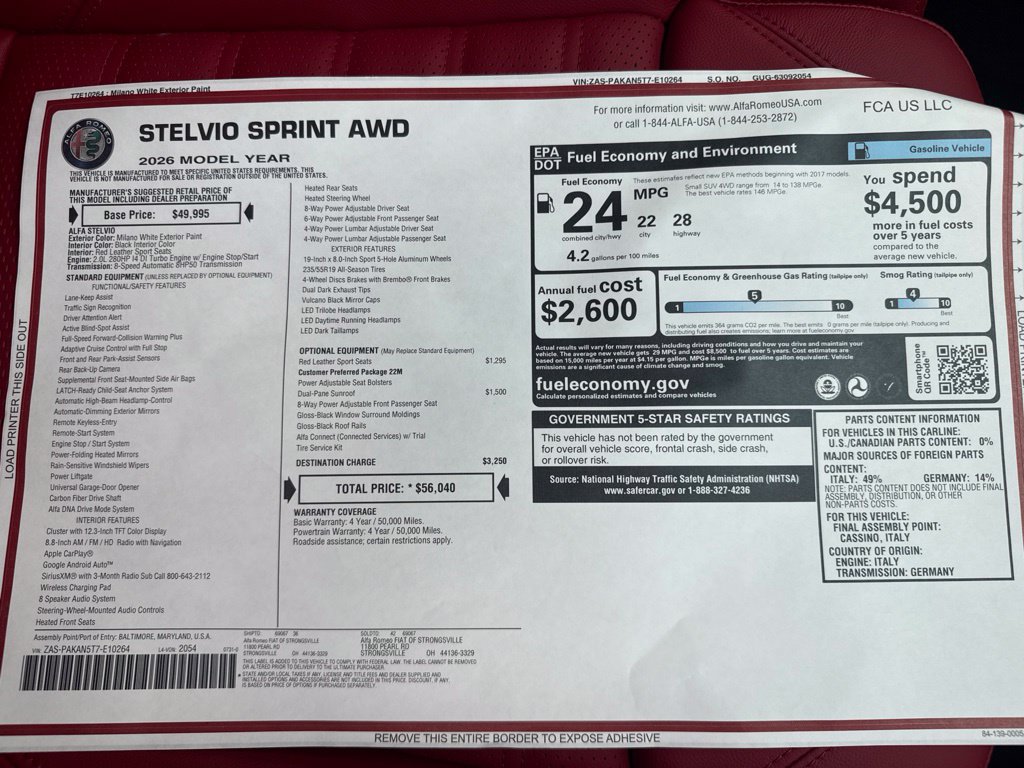 New 2026 Alfa Romeo Stelvio Sprint AWD/4WD image 71