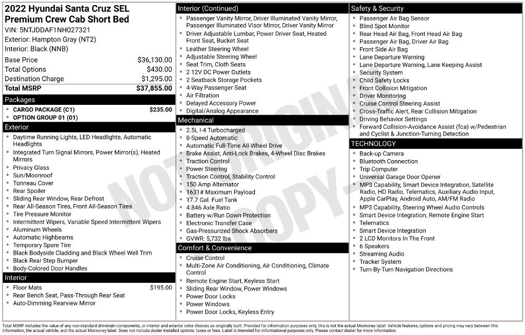 Certified 2022 Hyundai Santa Cruz SEL Premium w/ Cargo Package AWD/4WD image 17