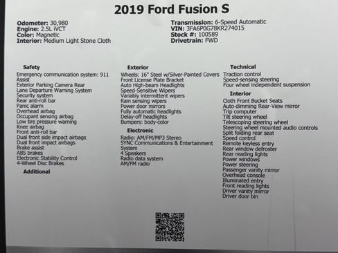Used 2019 Ford Fusion S FWD image 49