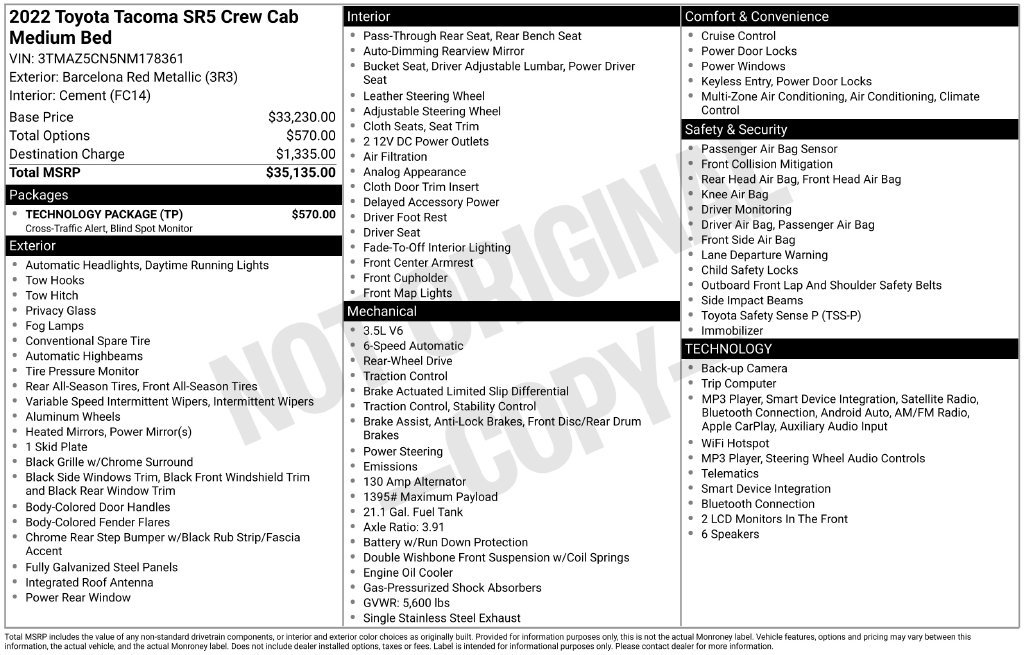 Used 2022 Toyota Tacoma SR5 w/ Technology Package RWD image 33