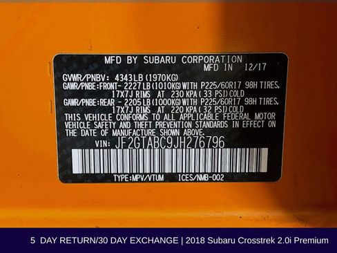 Used 2018 Subaru Crosstrek 2.0i Premium image 34
