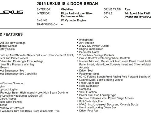 Used 2015 Lexus IS 250 w/ F-Sport Package RWD image 17
