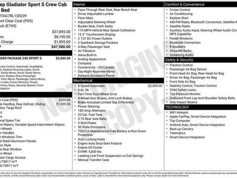 Certified 2024 Jeep Gladiator Sport AWD/4WD image 8