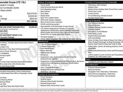 Used 2015 Chevrolet Cruze LTZ w/ Sun, Sound and Sport Package FWD image 2