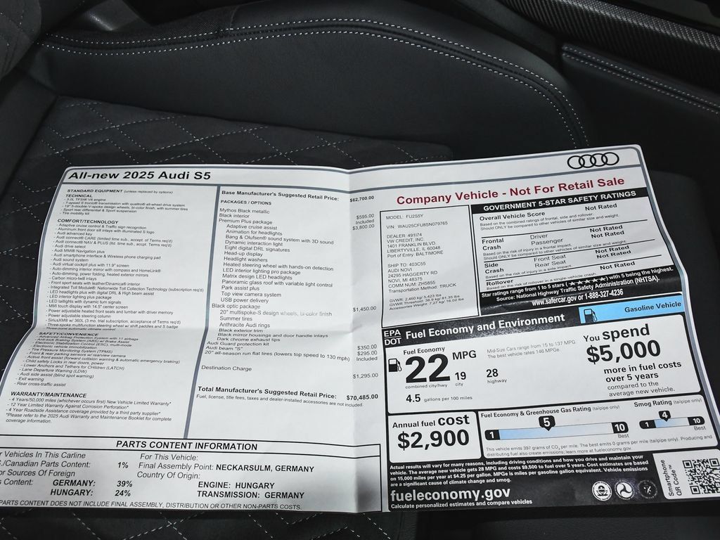 Used 2025 Audi S5 Premium Plus w/ Premium Plus Package AWD/4WD image 65