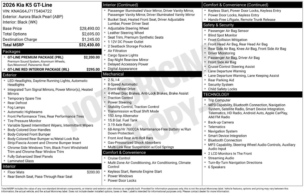 Used 2026 Kia K5 GT-Line w/ GT-Line Premium Package FWD image 9