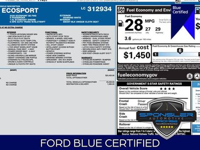 Certified 2020 Ford EcoSport SE