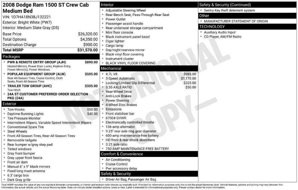 Used 2008 Dodge Ram 1500 Truck ST w/ PWR & Remote Entry Group RWD image 3