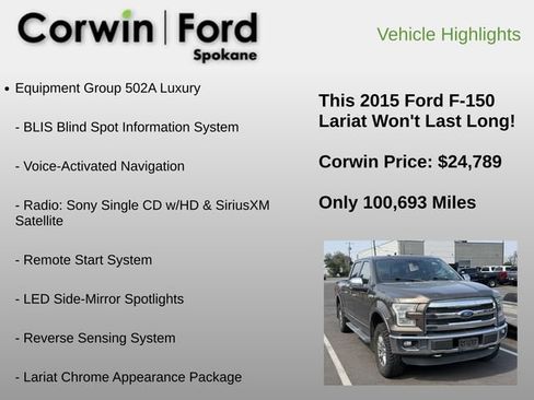 Used 2015 Ford F150 Lariat w/ Equipment Group 502A Luxury AWD/4WD image 6