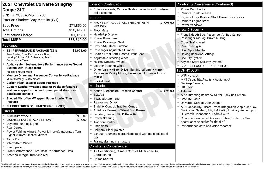 Used 2021 Chevrolet Corvette Stingray Premium Cpe w/ Z51 Performance Package RWD image 21