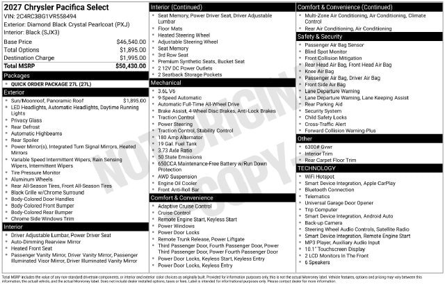 New 2027 Chrysler Pacifica Select AWD/4WD image 4