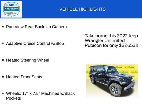 Used 2022 Jeep Wrangler Unlimited Rubicon w/ Steel Bumper Group AWD/4WD image 20