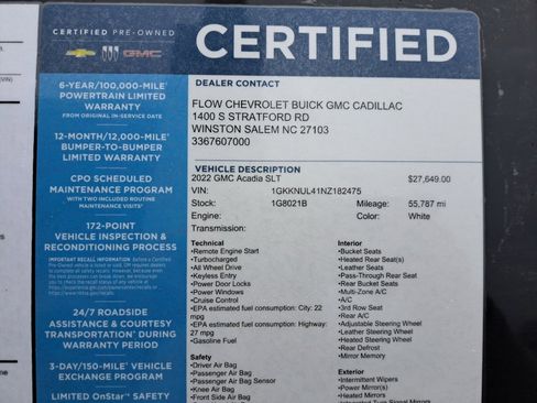 Certified 2022 GMC Acadia SLT w/ Technology Package image 35