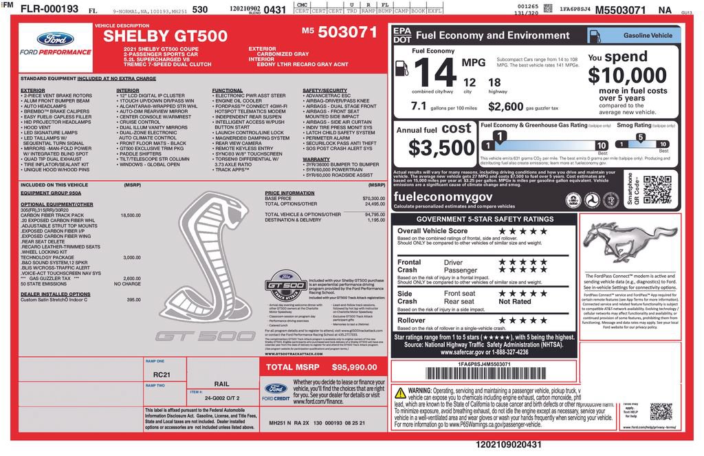 Used 2021 Ford Mustang Shelby GT500 w/ Carbon Fiber Track Pack RWD image 29