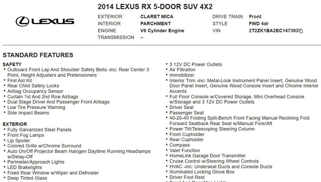Used 2014 Lexus RX 350 FWD w/ Navigation Package image 16