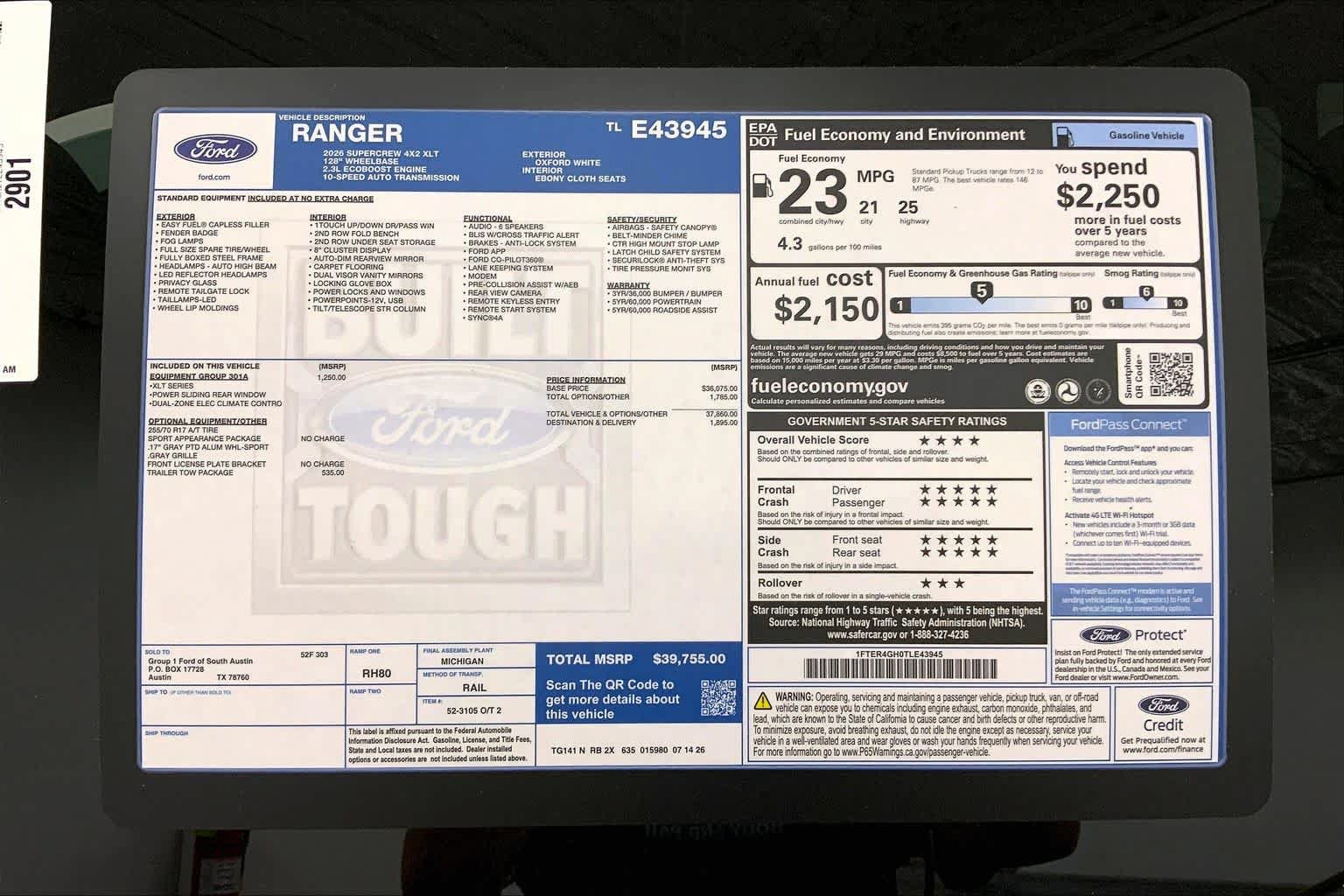 New 2026 Ford Ranger XLT w/ Equipment Group 301A High RWD image 21