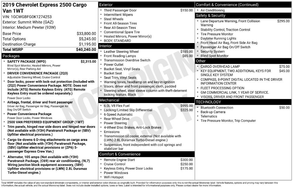 Used 2019 Chevrolet Express 2500 Extended w/ Safety Package RWD image 18