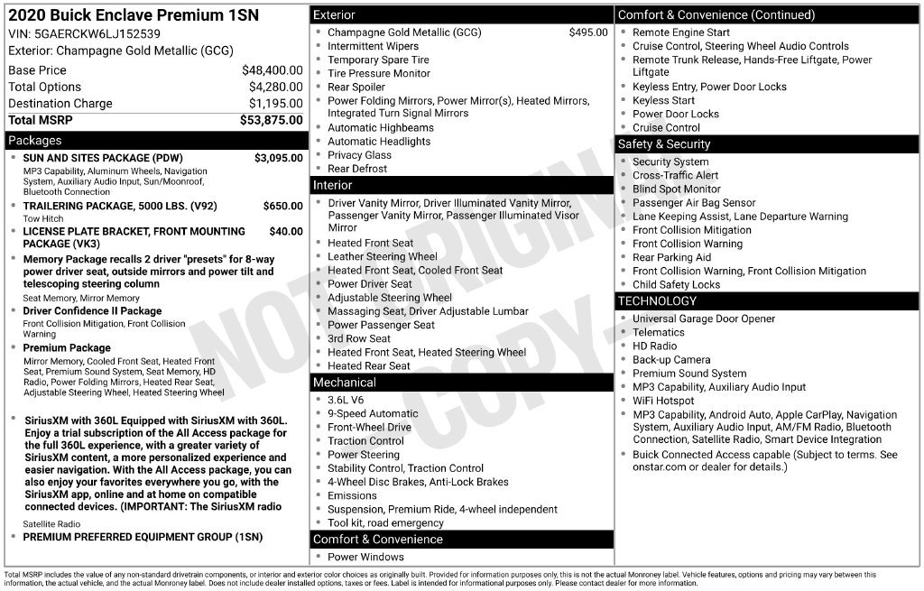 Certified 2020 Buick Enclave Premium w/ Sun and Sites Package FWD image 43