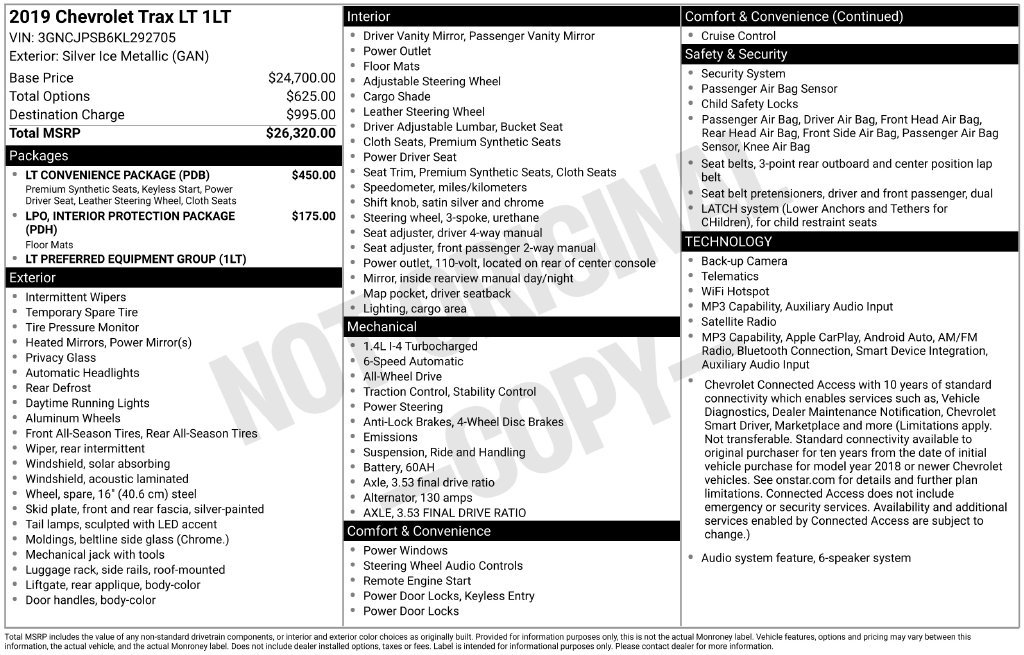 Used 2019 Chevrolet Trax LT w/ LT Convenience Package AWD/4WD image 37
