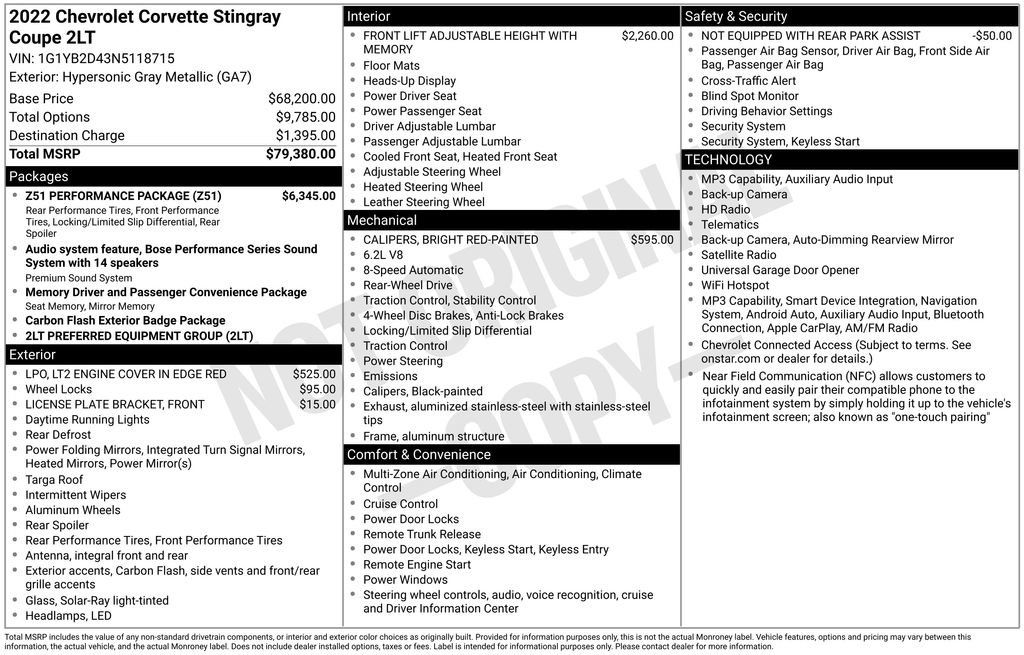 Used 2022 Chevrolet Corvette Stingray Preferred Cpe w/ Z51 Performance Package RWD image 8