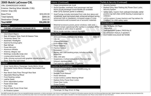 Used 2005 Buick LaCrosse CXL w/ Chrome Appearance Package FWD image 1