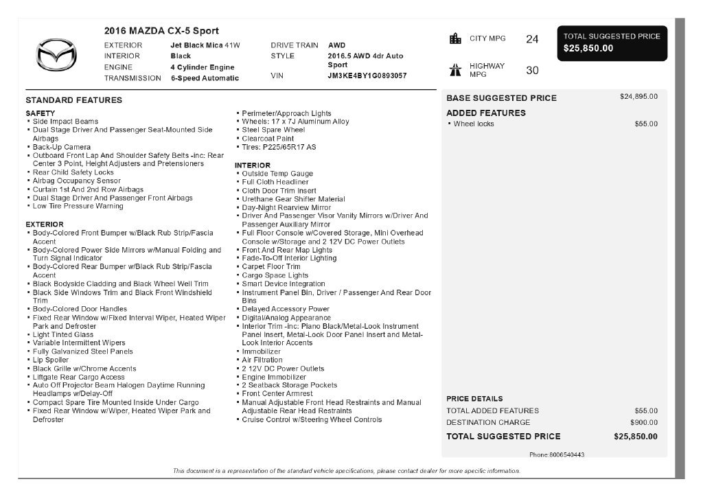Used 2016 MAZDA CX-5 Sport AWD/4WD image 3