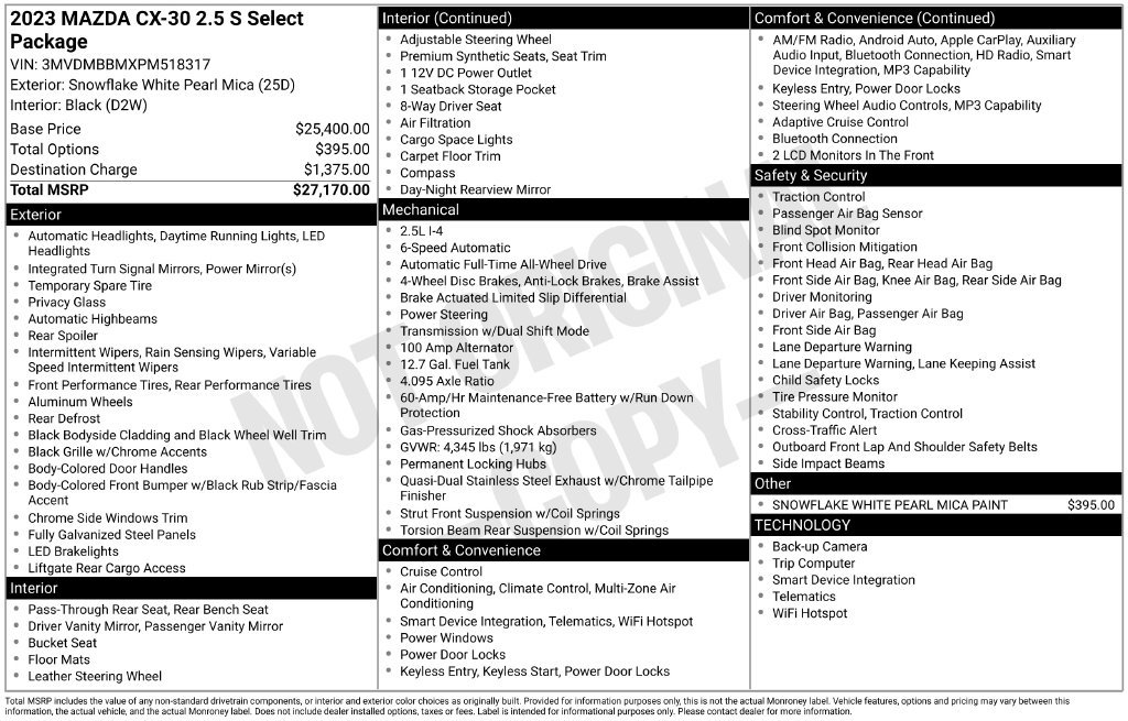 Used 2023 MAZDA CX-30 AWD 2.5 S w/ Select Package image 2